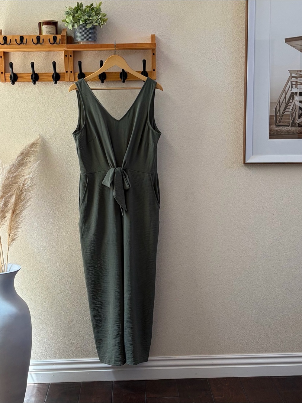 1. State Olive Green Sleeveless Tie-Front Jumpsuit